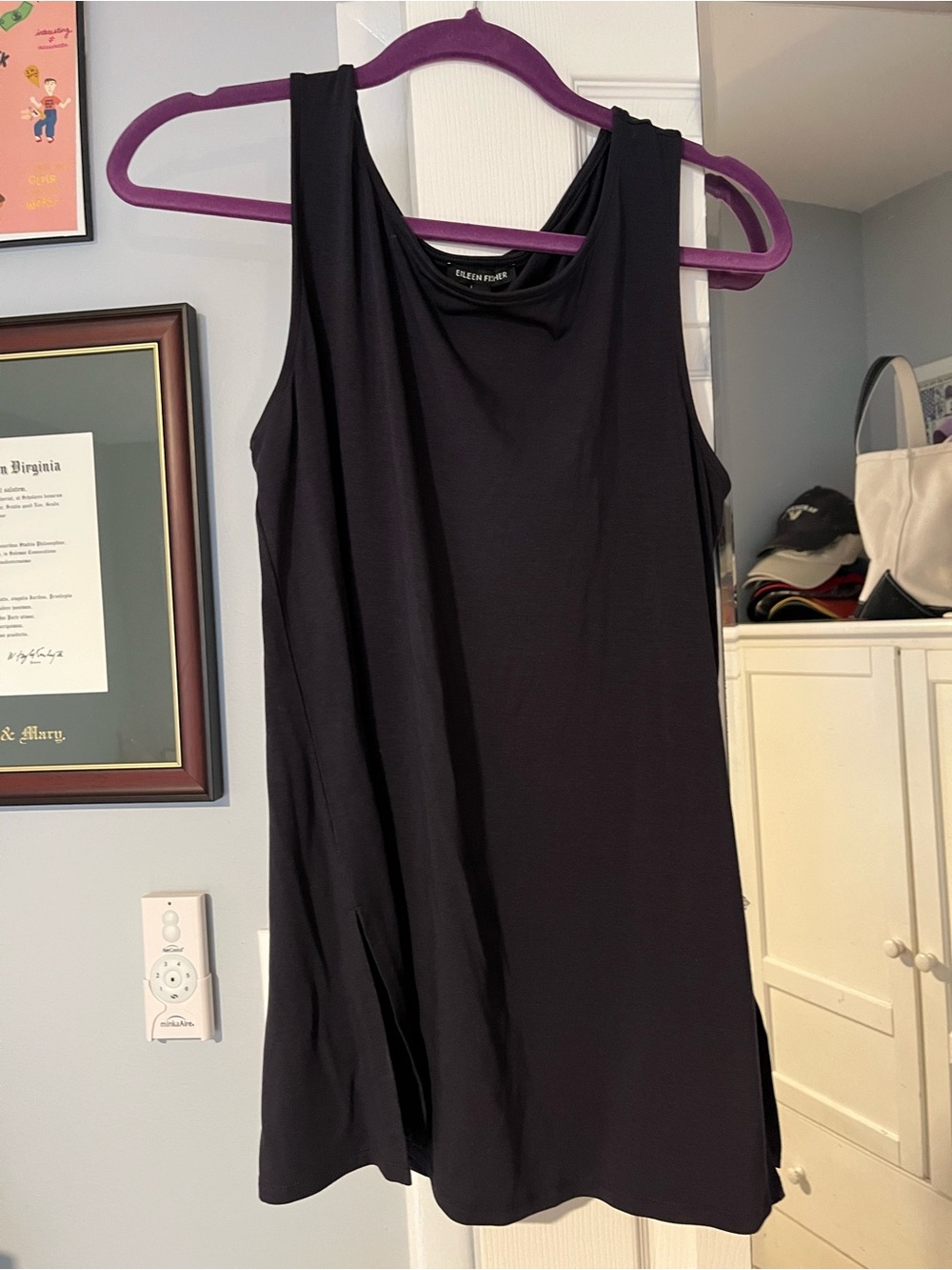 Eileen Fisher navy blue sleeveless tunic top